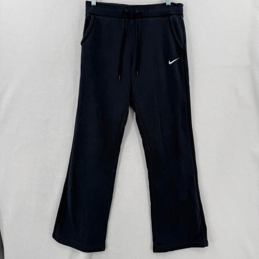 Nike Club Fleece Sweatpants Womens Small Black White Wide Leg 836124-010